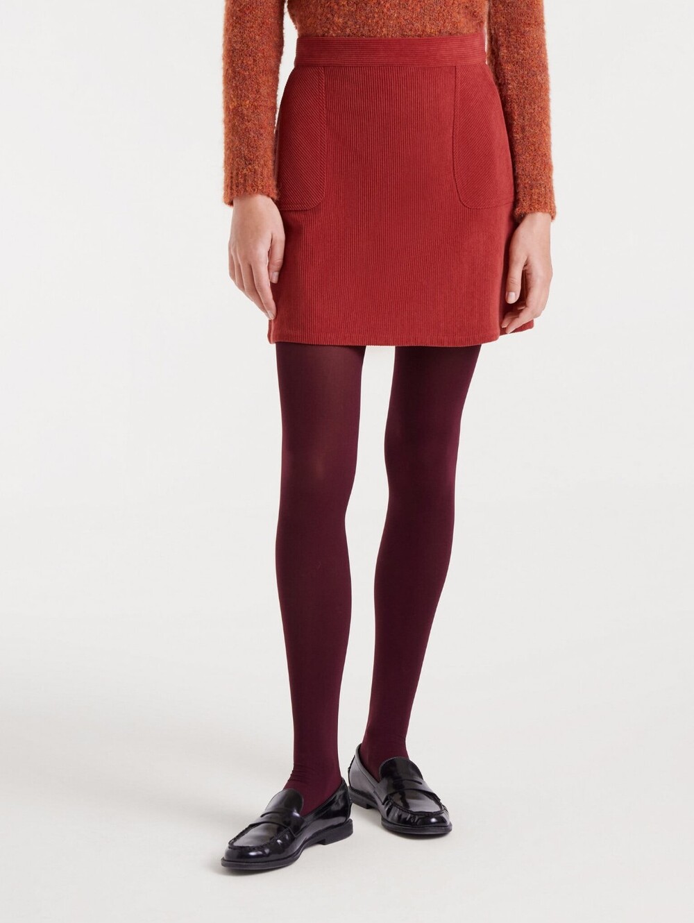Women's Ribbed Mini Skirt in Rust Red